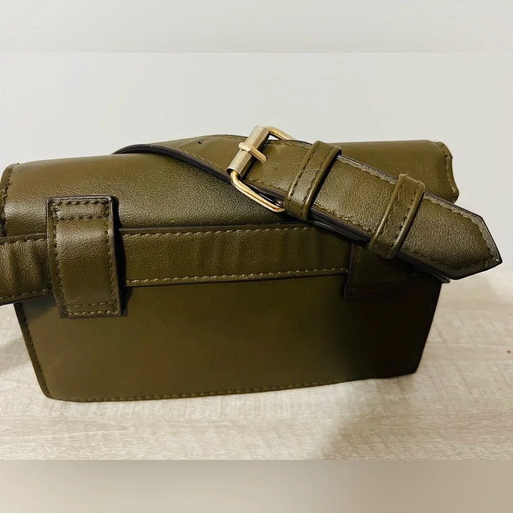 Vintage Bershka Shoulder Bag – Olive Green with Leopard Print Accent